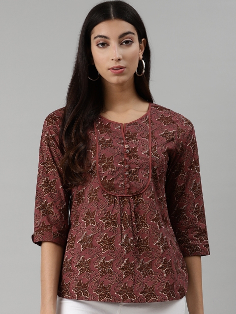 

aayusika Women Maroon & Black Pure Cotton Printed Top