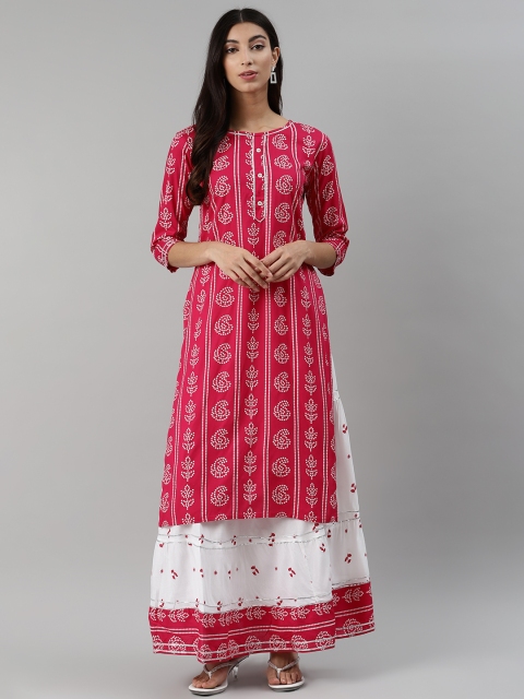 

aayusika Women Pink & White Printed Kurta with Skirt
