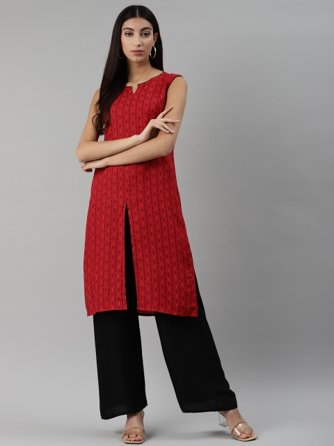 

aayusika Women Red & Navy Blue Striped Kurta