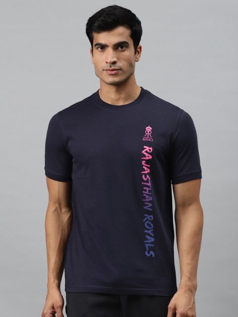 

Alcis Men Navy Blue & Pink Rajasthan Royals IPL Print Slim Fit Round Neck T-shirt