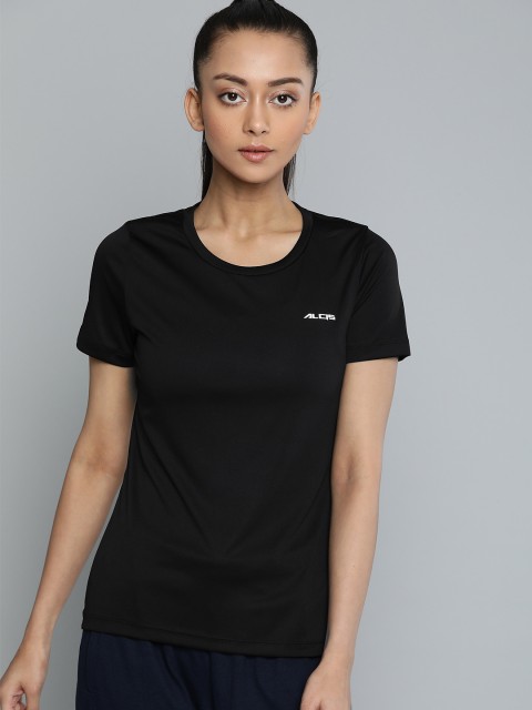 

Alcis Women Black Solid Slim Fit Round Neck T-shirt
