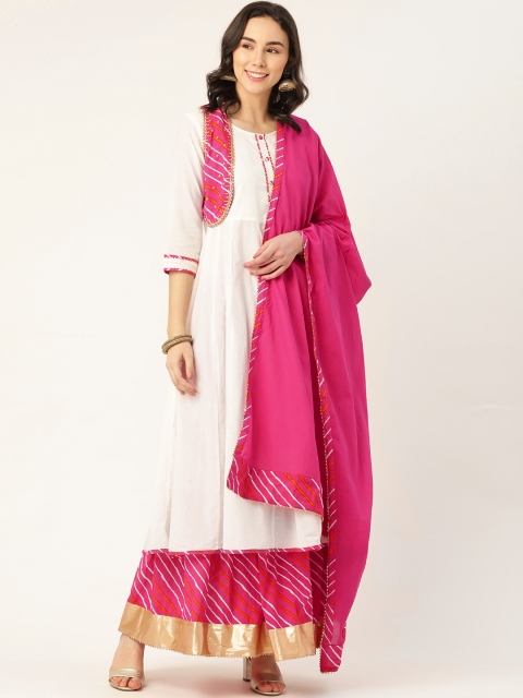 

Laabha Women White & Pink Pure Cotton Solid Kurta Set