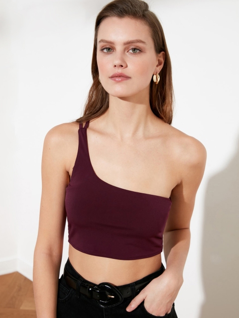 

Trendyol Burgundy One Shoulder Fitted Crop Top