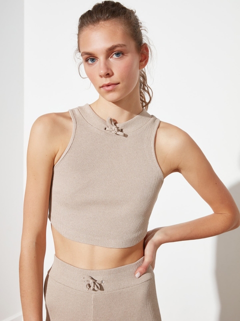 

TRENDYOL COLLECTION Beige Ribbed Crop Fitted Top