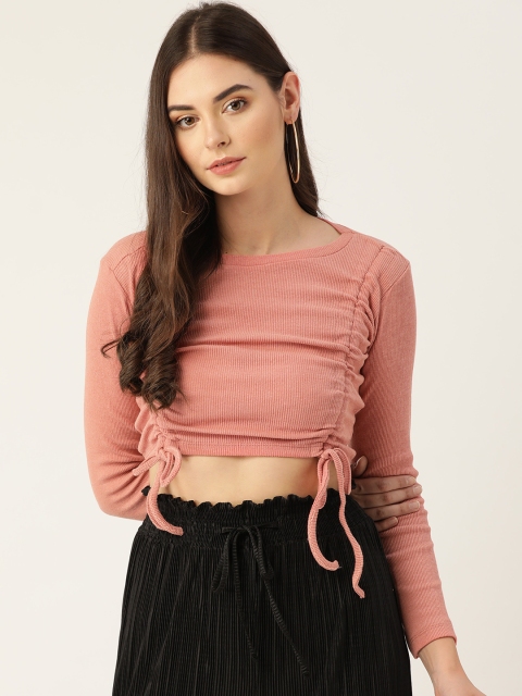 

TRENDYOL COLLECTION Peach-Coloured Ribbed Fitted Ruched Crop Top
