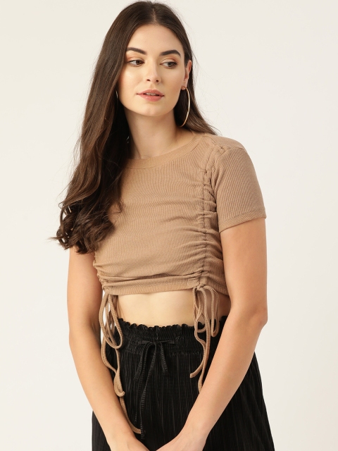 

Trendyol Beige Ribbed Fitted Ruched Crop Top