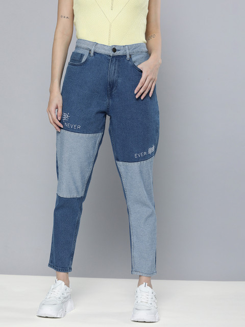 

Kook N Keech Women Blue Tapered Fit Colourblocked Stretchable Jeans