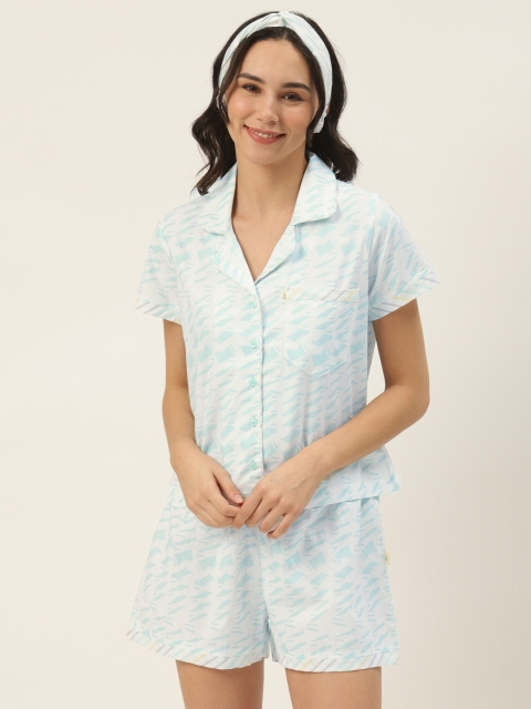 

DREAMSS BY SHILPA SHETTY Women Blue & White Printed Night Suit