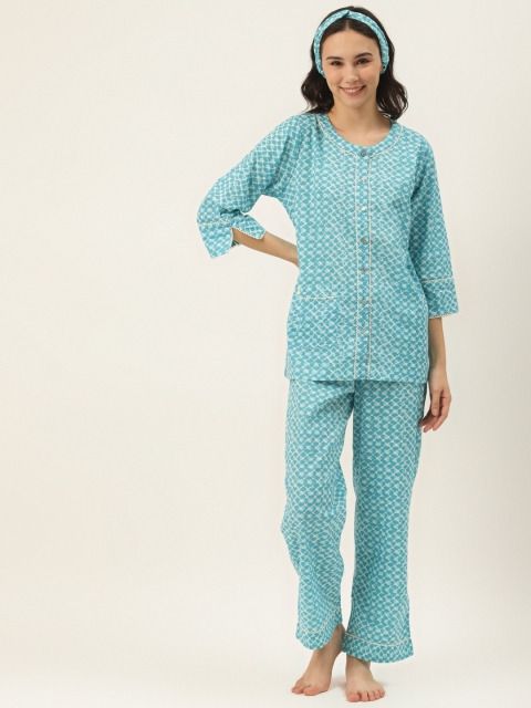 

DREAMSS BY SHILPA SHETTY Women Blue & White Printed Night Suit