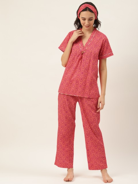 

DREAMSS BY SHILPA SHETTY Women Orange & Pink Printed Night Suit