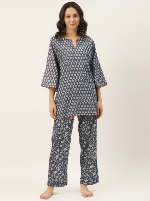 

DREAMSS BY SHILPA SHETTY Women Charcoal Grey & White Printed Night Suit
