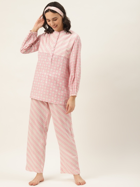 

DREAMSS BY SHILPA SHETTY Women Pink & White Printed Night Suit