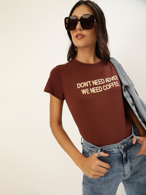 

Trendyol Women Brown Printed Round Neck T-shirt