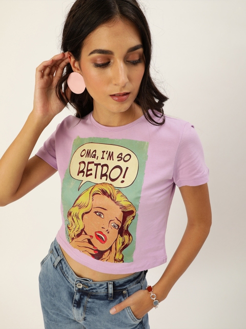 

TRENDYOL COLLECTION Women Purple Printed Round Neck T-shirt
