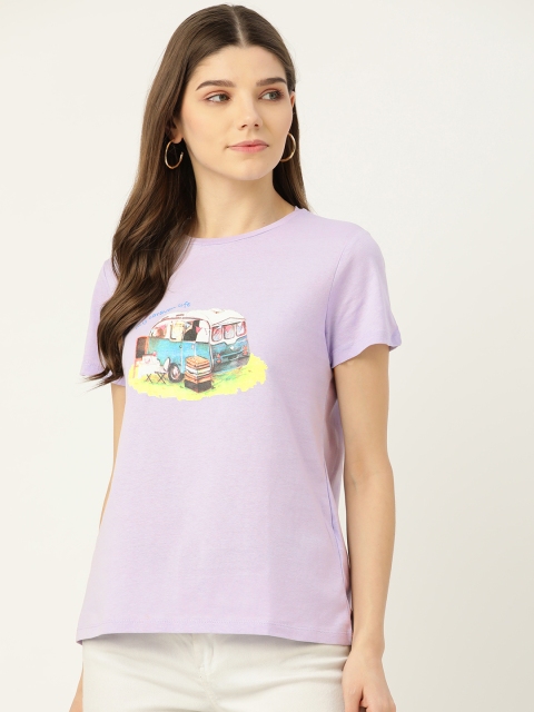 

TRENDYOL COLLECTION Women Lavender & Yellow Pure Cotton Printed T-shirt