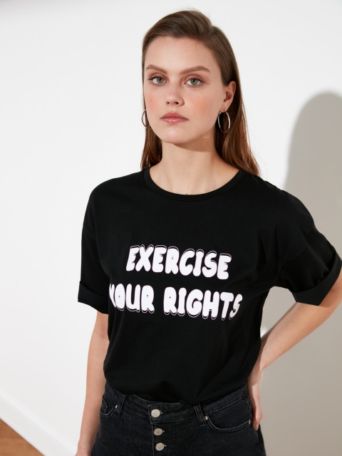 

Trendyol Women Black Printed Round Neck T-shirt