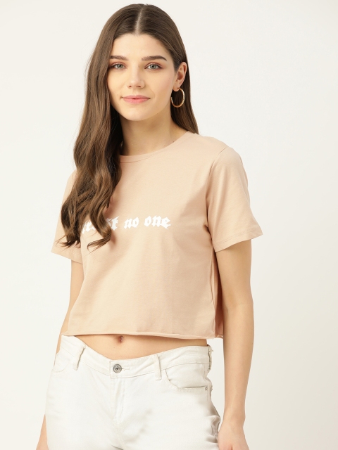 

Trendyol Women Beige White Pure Cotton Printed T-shirt