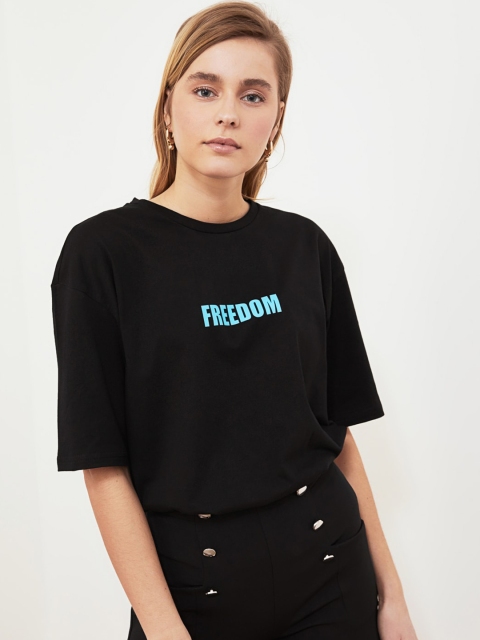 

TRENDYOL COLLECTION Women Black Printed Round Neck T-shirt