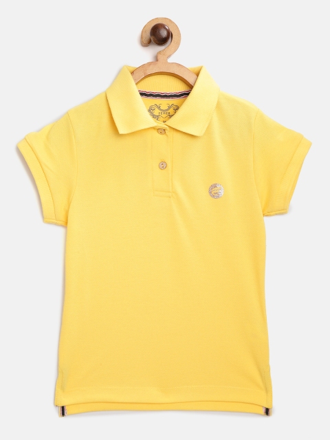 

FEMEA Girls Yellow Solid Polo Collar T-shirt