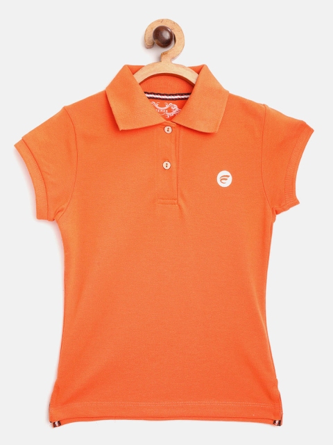 

FEMEA Girls Orange Solid Polo Collar T-shirt