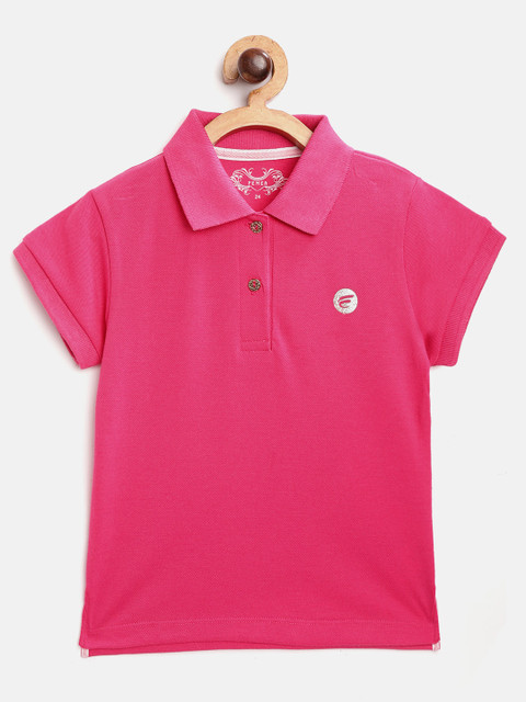 

FEMEA Girls Pink Solid Polo Collar T-shirt