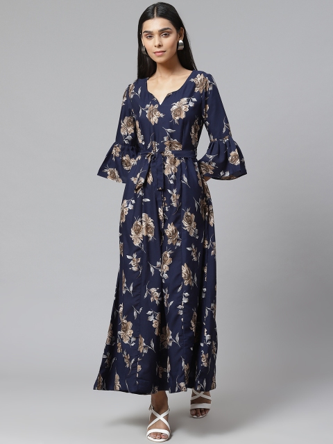 

Poshak Hub Women Navy Blue & Beige Floral Printed Maxi Dress