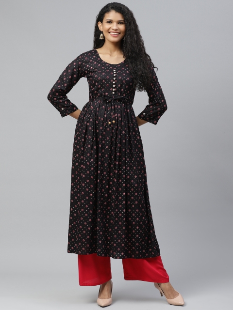 

Poshak Hub Women Black & Pink Ethnic Motifs Printed Kurta