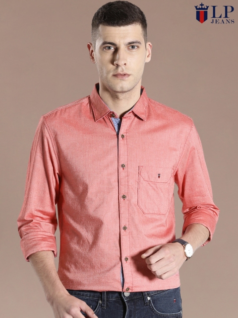 

Louis Philippe Jeans Coral Pink Union Slim Casual Shirt