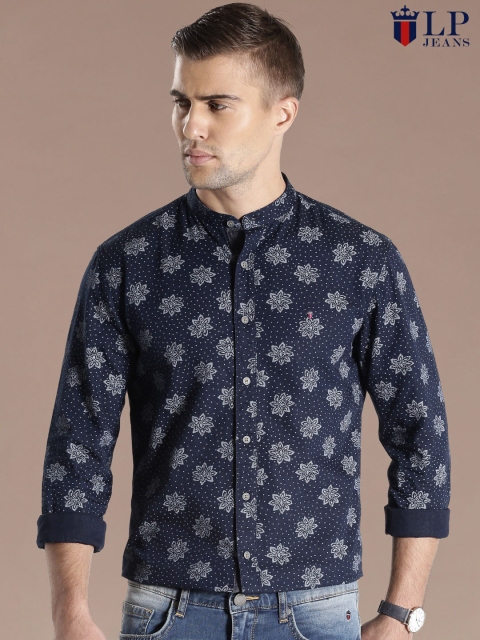 

Louis Philippe Jeans Navy Printed Union Slim Fit Casual Shirt, Navy blue