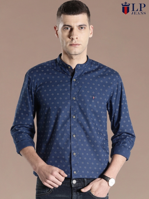 

Louis Philippe Jeans Navy Printed Union Slim Fit Casual Shirt, Navy blue