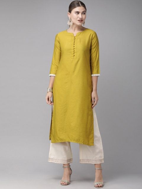 

Indo Era Women Mustard Yellow Liva Kurta