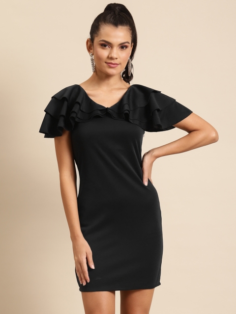 

DODO & MOA Women Black Solid Sheath Dress With Flutter Sleeves