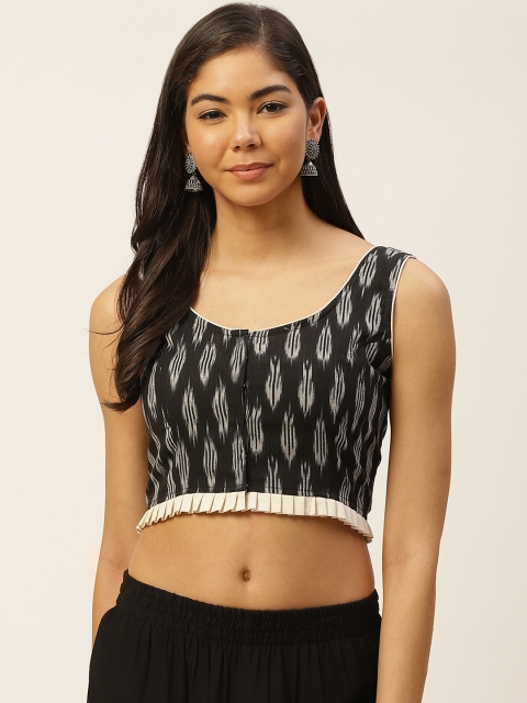

Molcha Women Black & Off-White Pure Cotton Handcrafted Ikat Woven Design Blouse