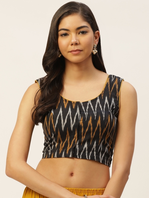 

Molcha Women Black & White Pure Cotton Handcrafted Ikat Woven Design Blouse