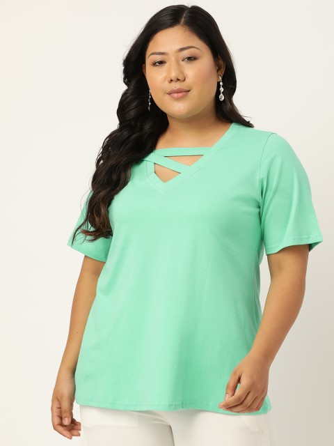 

Revolution Green Pure Cotton Cut Out Regular Top