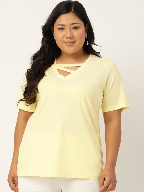 

Revolution Women Yellow Pure Cotton Cut Out Regular Top