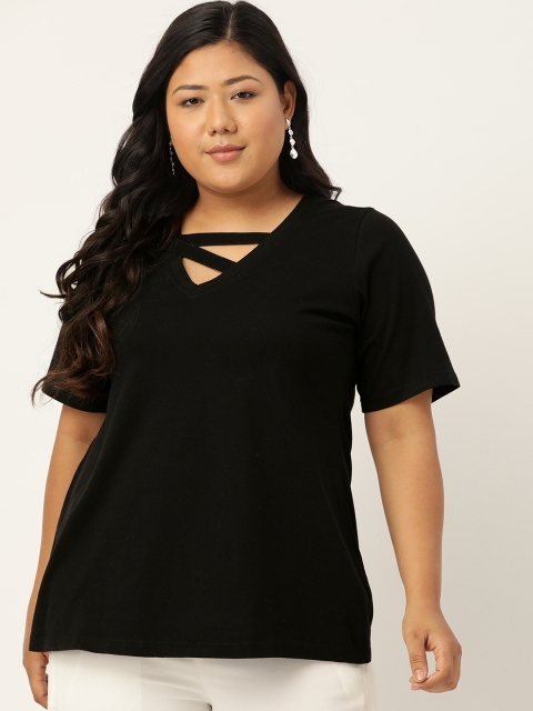 

Revolution Women Black Pure Cotton Cut Out Regular Top