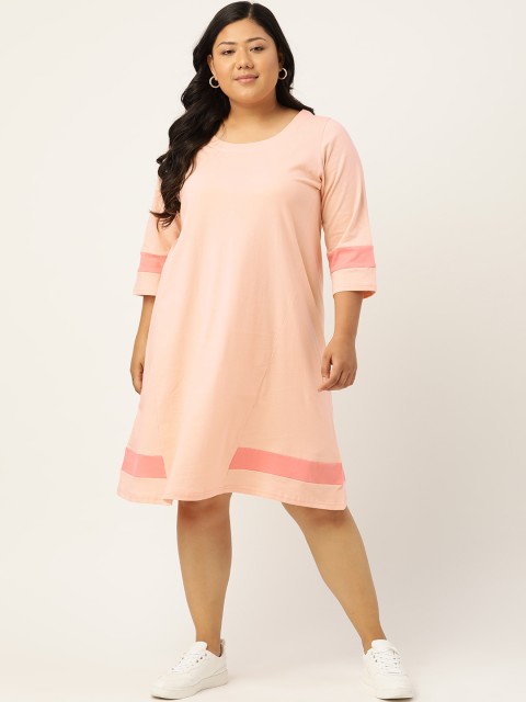 

Revolution Women Peach-Coloured Pure Cotton Solid T-shirt Dress