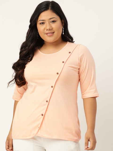 

Revolution Women Peach-Coloured Pure Cotton Regular Top