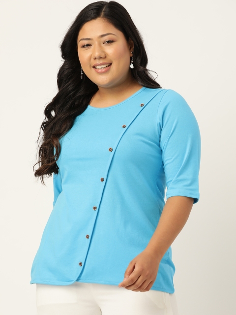 

Revolution Women Blue Pure Cotton Regular Top