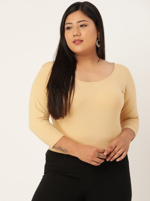 

Revolution Plus Size Beige Solid Fitted Top