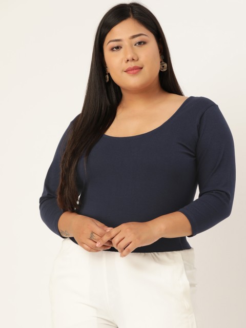 

Revolution Plus Size Navy Blue Pure Cotton Fitted Top