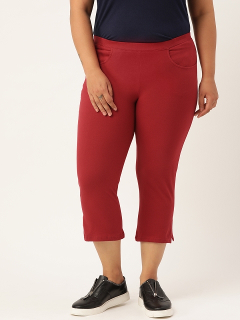 

Revolution Women Maroon Pure Cotton Solid High Rise Regular Fit Capris
