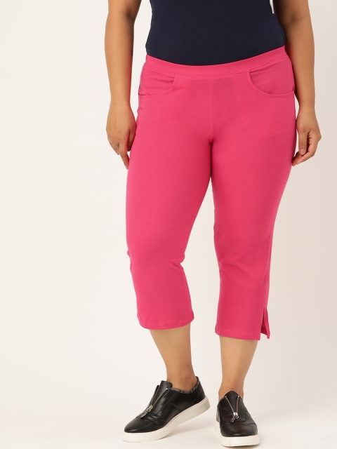 

Revolution Women Fuchsia Pink Pure Cotton High Rise Solid Capris