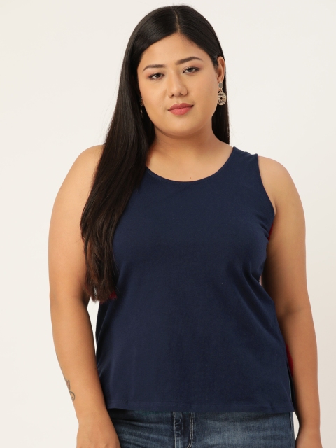 

Revolution Plus Size Navy Blue Solid Regular Top