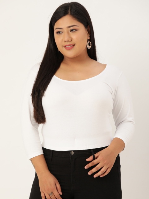 

Revolution Plus Size White Solid Fitted Top