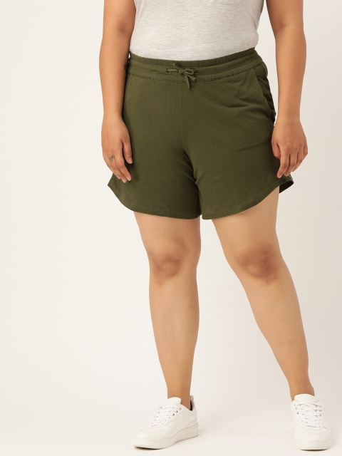 

Revolution Women Plus Size Olive Green Solid Pure Cotton Regular Fit Shorts