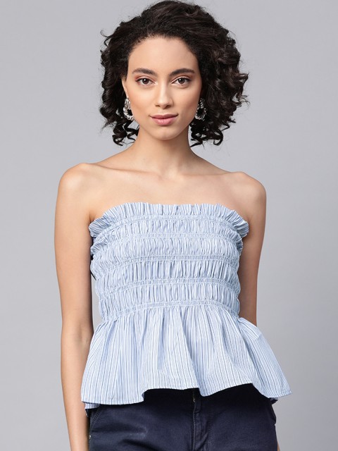 

SASSAFRAS Serene Blue Striped Smocked Top