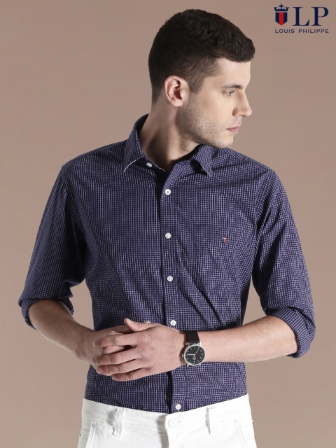 

Louis Philippe Sport Navy Checked Jermyn Tailored Fit Casual Shirt, Navy blue