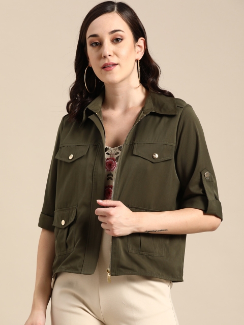 

COVER STORY Women Olive Green Solid Tailored Jacket